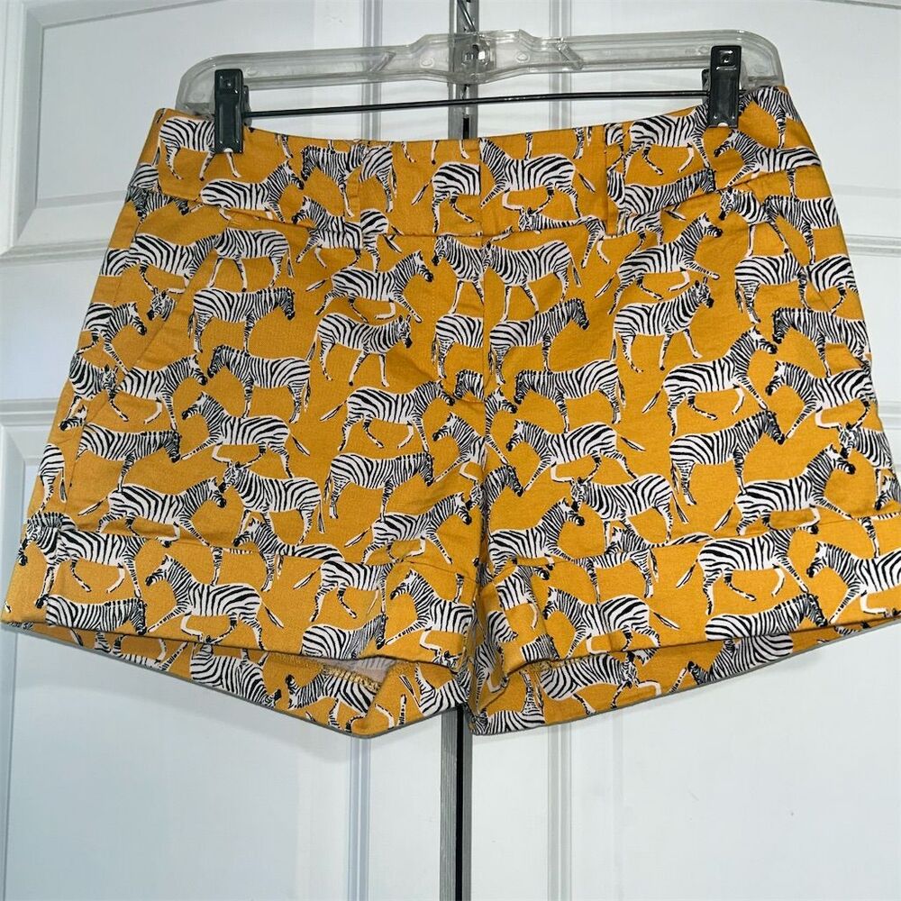 7th Avenue Women's Zebra Print Chino Shorts Yellow Size 2 Casual